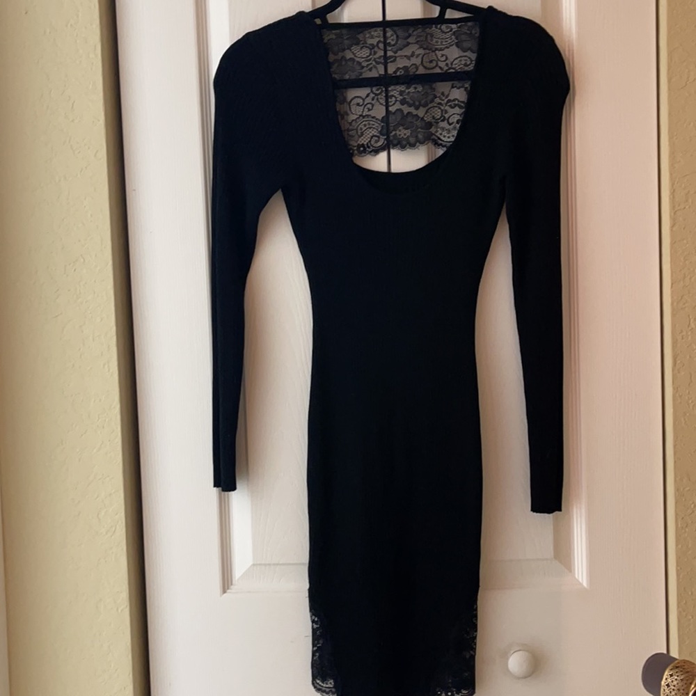 Guess ribbed body-con with lace detail dress